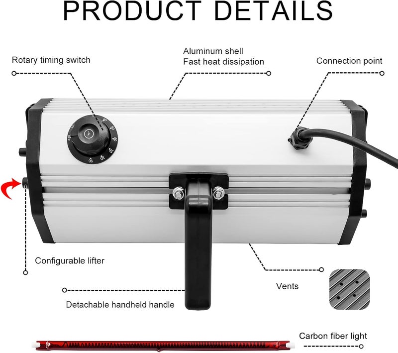 DATOUBOSS Shortwave Infrared Paint Curing lamp 2000W Handheld Infrared Paint Dryer Car Body Repair Paint Curing Systems 110V - Image 3
